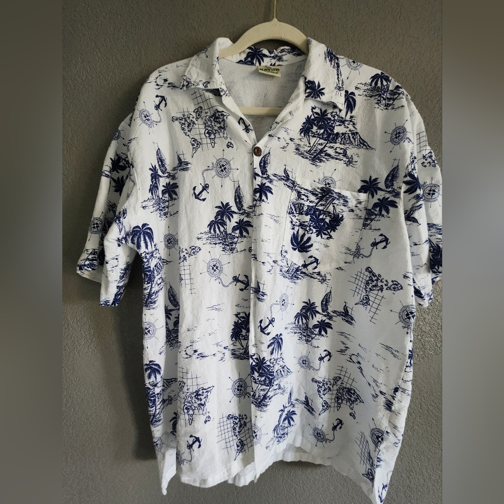 Blue and White Floral Casual Button Down Shirt
